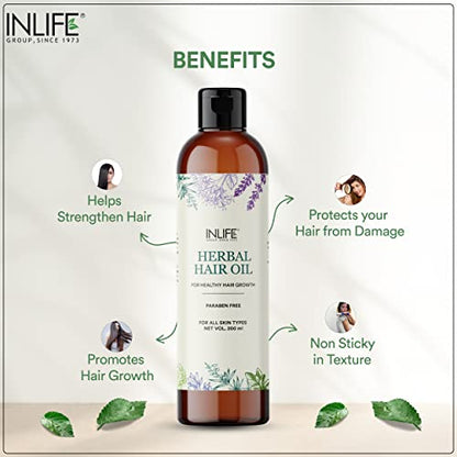 INLIFE Herbal Hair Oil Anti Hair Fall Bhringraj Amalaki Dry Brahmi Sesamum Oil & Other Ayurvedic Herbs No Parabens, 200ml