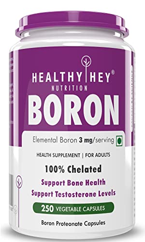 HealthyHey Nutrition Boron 3mg - Advanced Chelated - 250 Veggie Capsules - Gluten Free, Non-GMO