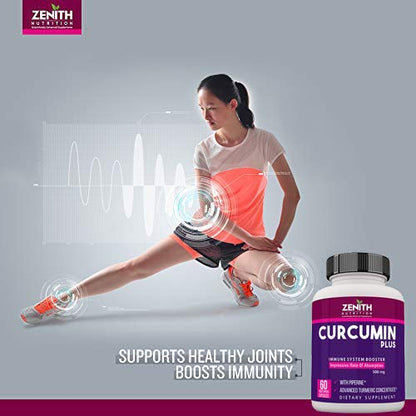 Zenith Nutrition Curcumin Plus with Piperine 500 mg - 60 Veg Capsules | Lab tested | Immune & Joint t | Superior Turmeric Extract | Maximum Absorption