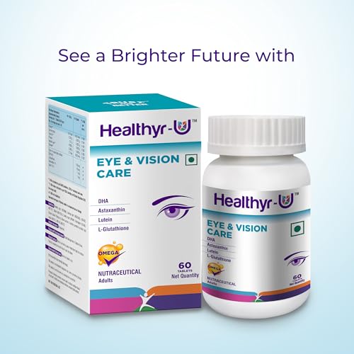 Healthyr-U Eye & Vision Care | Astaxanthin, Lutein, Glutathione and DHA | Eye Health Supplement for  | Protects from Blue light & Dryness | 60 Tablets