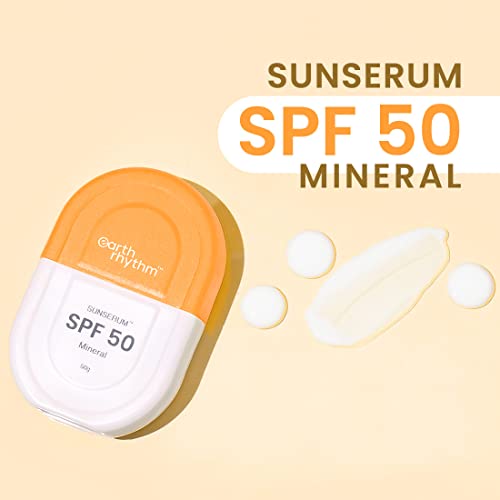 Earth Rhythm Mineral Sunscreen Serum SPF 50 with Zinc Oxide & Vitamin E | Light and non-greasy TextuF 50, Sunserum| All skin types | Unisex – 50 grams