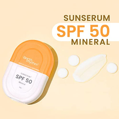 Earth Rhythm Mineral Sunscreen Serum SPF 50 with Zinc Oxide & Vitamin E | Light and non-greasy TextuF 50, Sunserum| All skin types | Unisex – 50 grams