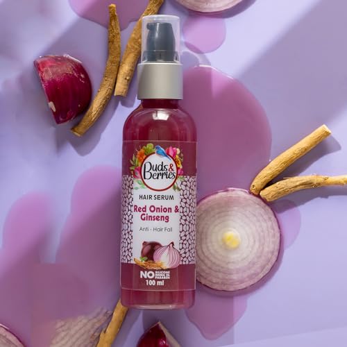 Buds & Berries Red Onion and Ginseng Anti-Hairfall Hair Serum | Reduces Split Ends and Conditions Ha | 100ml | No Paraben, No Silicone, No Mineral Oil