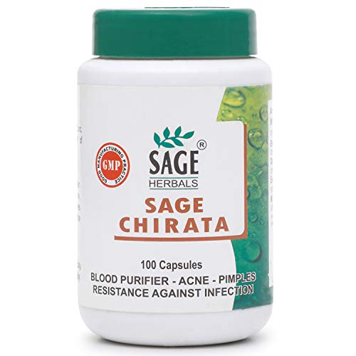 Sage Herbals Chirata for Blood Purification and Helps to Remove Pimples and Acne, 100 Capsules