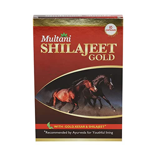 Multani Shilajeet Gold Capsule- For Youthful Living, Enriched With Gold, Kesar, Safed Musli & Shilajilajit Capsule For Stamina & Endurance, 10 Capsule