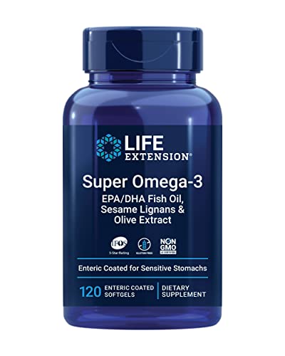 Life Extension Super Omega-3 EPA-DHA with Sesame Lignans & Olive Extract -120 Enteric Coated Softgels