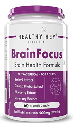 Healthyhey Nutrition BrainFocus - Natural Brain Health Formula for Memory & Focus - 60 Veg Capsules