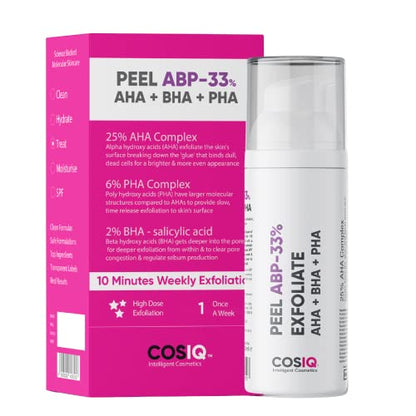 Cos-IQ 25% AHA + 2% BHA + 6% PHA Peeling for Glowing Skin, Smooth Texture & Cleansing | AHA BHA PHA Peel Serum | 30ml