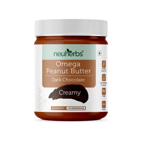 Neuherbs Dark Chocolate Peanut Butter Creamy with the Power of Omega-3, Gluten free, Non-GMO | 19g Protein - 400 G (Chocolate Flavour)