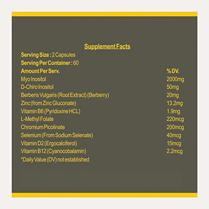 ANC PCOS Supplement - 40:1 Ratio 2000mg Myo-Inositol to 50mg with PCOS Vitamins & Minerals, 60 Capsules