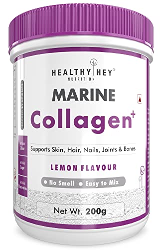 HealthyHey Nutrition Fish Collagen Powder 200g - Hydrolyzed Fish Collagen Peptides with Hyaluronic Acid for Skin, Hair, Nails (Lemon, 200g)