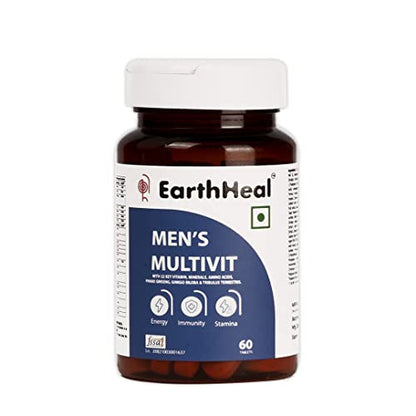 Earthheal Multivitamin Tablets For Men With Omega3 Zinc Vitamin C Multi-Vitamins and Multiminerals, Immune Support, Energy Supplement - 60 Tablets-New