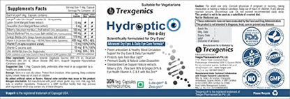 Trexgenics Hydroptic Advanced Dry Eyes & Eye Care with Lutein, Zeaxanthin, Bilberry, Gingko, Pine Bark, Vit A, C, Zinc (30 Vcaps)