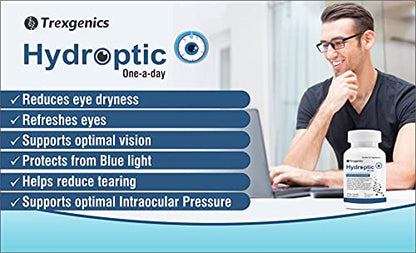 Trexgenics Hydroptic Advanced Dry Eyes & Eye Care with Lutein, Zeaxanthin, Bilberry, Gingko, Pine Bark, Vit A, C, Zinc (30 Vcaps)