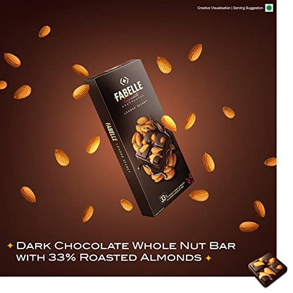 Fabelle Loaded Secret, 33% Whole Visible Almonds in Luxury Dark Chocolate Bar 115g