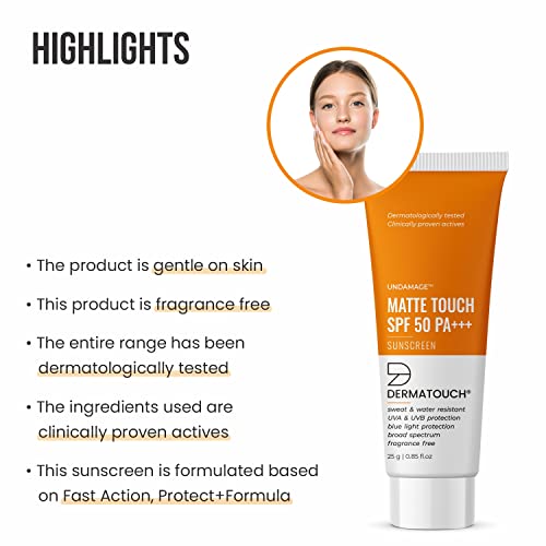 DERMATOUCH Matte Touch Sunscreen Cream SPF 50 PA+++ UVA & UVB Protection, Blue Light Protection, Sweat & Water Resistance For Unisex, 25g
