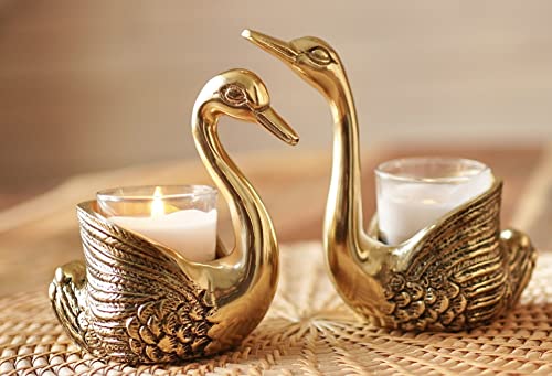BEHOMA Metal Pair of Swans for Good Luck and Love | Candle Holder for Home Decor (Candles/Plants etc not Included)