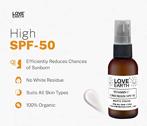 Love Earth Vitamin C Sunscreen SPF-50 For Sun's UVA, UVB Ray Protection With Vitamin C & Essential Oils For All Skin Types 50ml