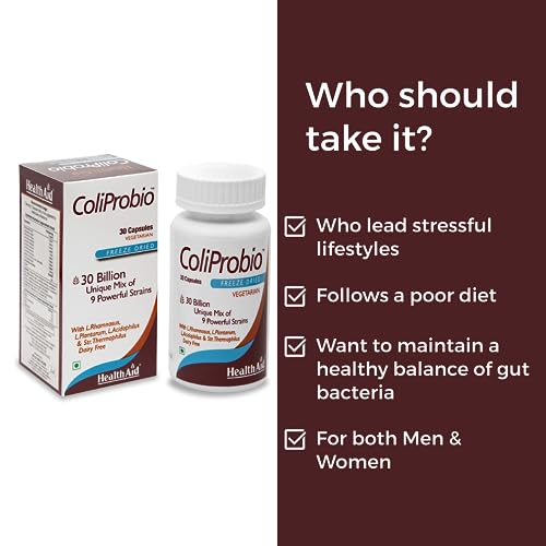 HealthAid ColiProbio - 30 Capsules |Promotes Overall Gut Health |9 Researched Live Probiotic Strainsport Healthy Bowel Function |Support Immune System