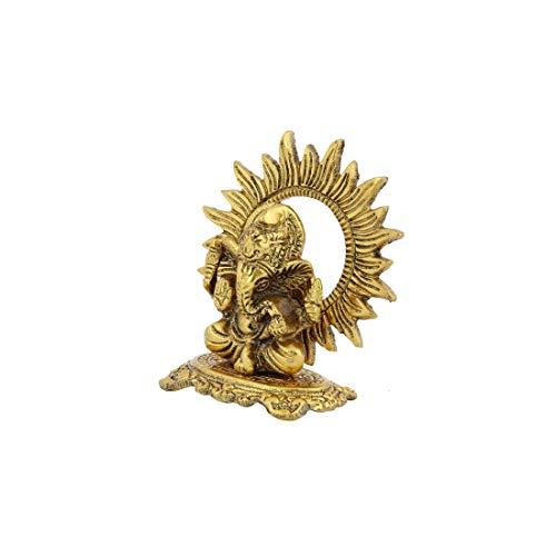 Handicrafts Paradise Aluminium Metal Small Ganesha Statue Sitting Idol Sculpture for Good Luck Success (4 Inches, Gold)