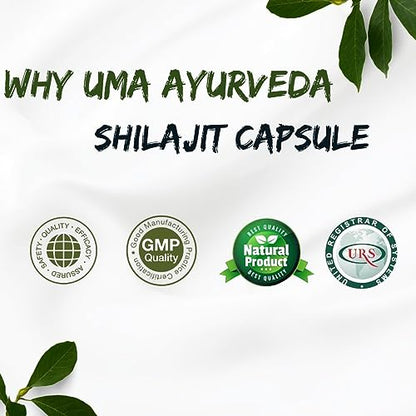 Uma Ayurveda Shilajit Capsules for Men and Women | 60 Shilajit Capsules (500mg / Shilajit Capsule) Pack of 1