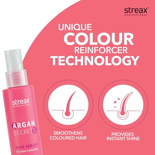 Streax Professional Argan Secrets Colour Protect Hair Serum for Women | Enriched with Argan Oil & UVe & Smoothness | Enhances Radiance of Hair | 100ml