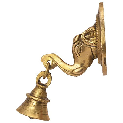 The Advitya Elephant Trunk-Shaped Brass Door Hanging Bell | Antique Finish Ganesh Ghanti | Elephant Face Temple Bell | 3.3 X 3.3 Inch