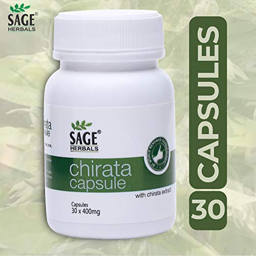 Sage Herbals Chirata for Blood Purification and Helps to Remove Pimples and Acne, 30 Capsules