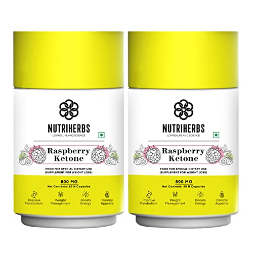 NUTRiHERBS Raspberry Ketone 800mg 60 Capsules with Garcinia Cambogia & Green Tea extract for Weight Management, Metabolism & Energy