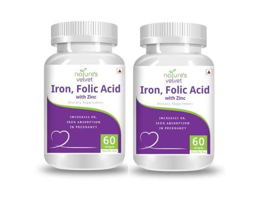 Natures Velvet Lifecare Iron & Folic Acid with Zinc,For Supplementation in Pregnancy, 60 softgels - Pack of 2