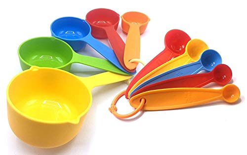 INKULTURE Plastic Baking Measurement Measuring Cups and Spoons Set (Pack of 10) Multicoloured