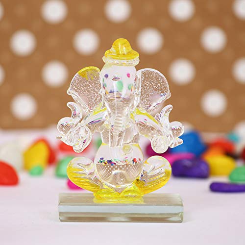 eCraftIndia Yellow and Transparent Double Sided Crystal Car Ganesha Showpiece