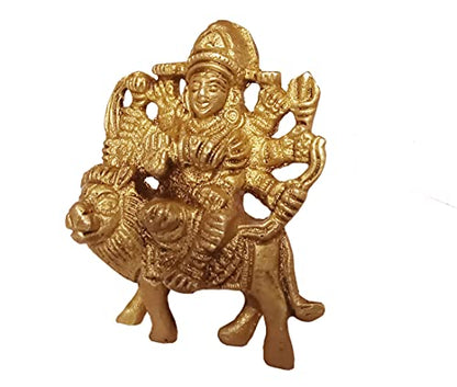 GURU JEE™ Brass Statue Maa Durga Goddess Statue Sherawali MATA Murti Maa Durga Idol for Home Decor Puja Temple Mandir Showpiece Gifts