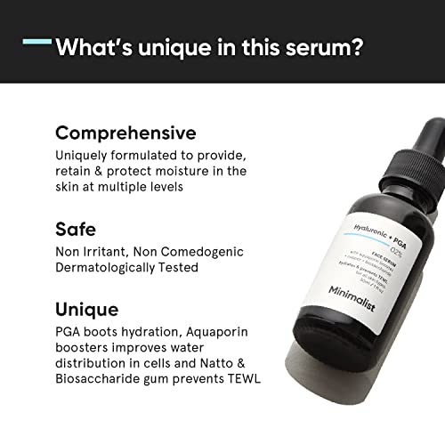 Minimalist 2% Hyaluronic Acid + PGA Serum for Intense Hydration, Glowing Skin & Fine Lines | Daily Hydrating Face Serum | 30 ml