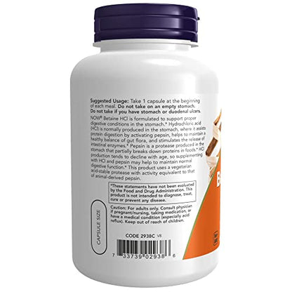 Now Foods, Betaine HCI, 648 mg, 120 Capsules