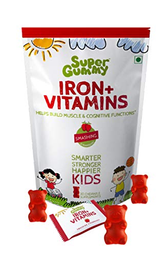 Super Gummy Iron & Vitamins Gummies to Build Muscle, Improve Cognitive Function for Kids (30 Chewable Gummy Bears)