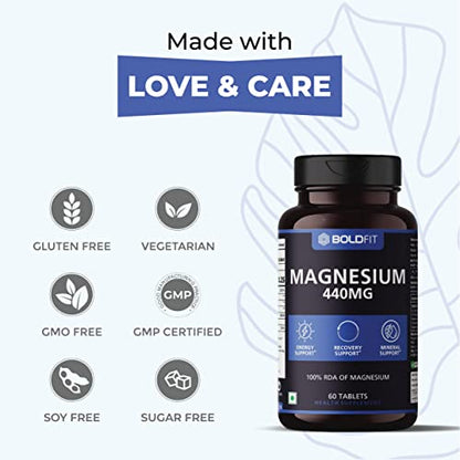 Boldfit Magnesium 440 Mg Supplement, Magnesium Oxide For Recovery Support, Relaxation & Energy Support - 60 Veg Tablets