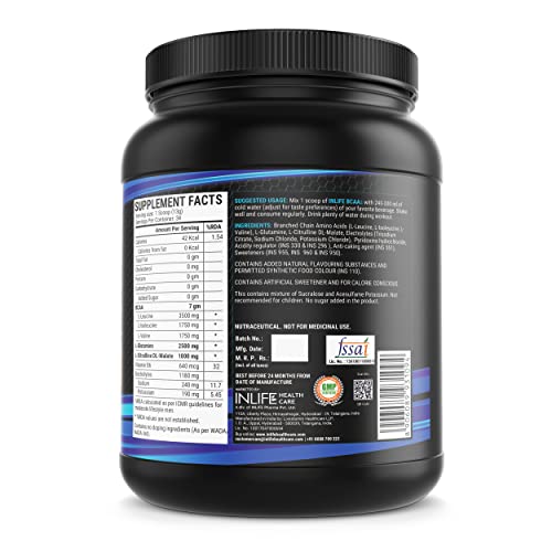 INLIFE BCAA Supplement 7g Amino Acids Instantized for Pre Post & Intra Energy Drink for Workout (Orange, 450g)