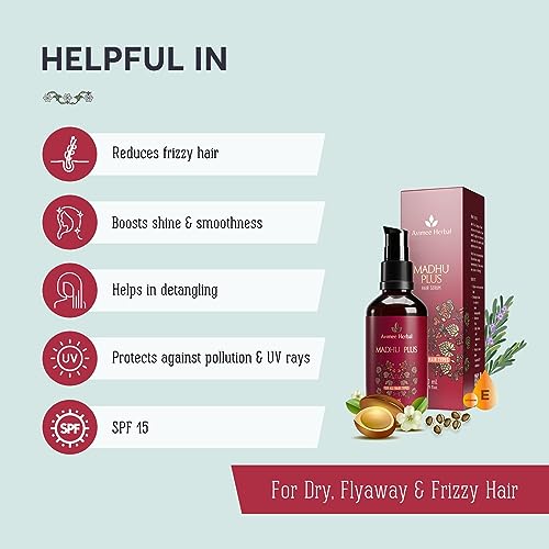 AVIMEE HERBAL Madhu Plus Herbal Hair Serum With Spf 15 For Frizz Free & Silky Smooth Hair With Keratin Protein & Argan Oil, 50 Ml, Pack of 1