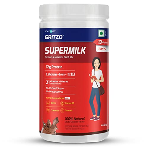 Gritzo Supermilk 13+Y For Girls, Health Drink For Kids, 100% Natural Double Chocolate Flavour, 400 G