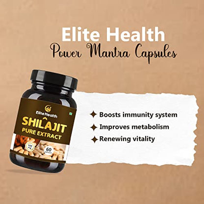 Elite Health SHILAJIT Capsules with Safed Musli and Ashwagandha Extract, Original Himalayan Shilajeeck of 1, Count-60 (Ayush Approved & GMP Certified)