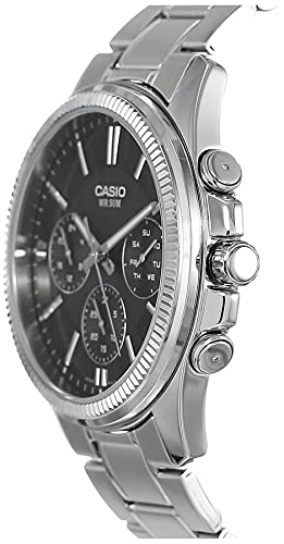 Casio Enticer Chronograph Men's Multi-Dial Watch - MTP-1375D-1AVDF, A836 (Black Dial Silver Colored Strap)