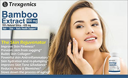 Trexgenics BAMBOO EXTRACT 70% Silica 600 mg Hair,Skin, Nails Support VEGAN & NON-GMO (60 Veg. Capsules)