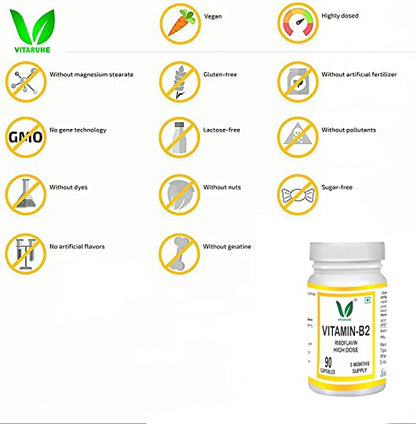 VITARUHE Vitamin B2 (Riboflavin) High Dose – 90 Capsules, Vegan, No Artificial Additives