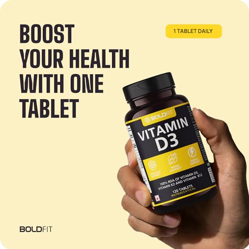 Boldfit Vitamin D3 Tablets for Men & Women - Vitamin D,Vitamin D3 + K2(MK7) & Vitamin B12 -Vitamin DWomen for Bone Support & Joint Support -120Tablets