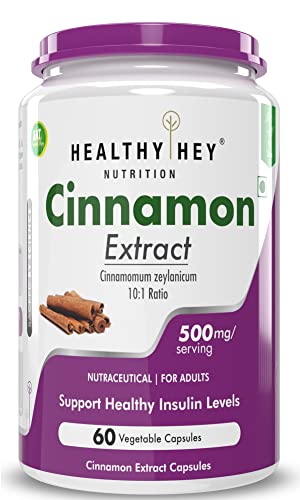 HealthyHey Cinnamon Extract 10:1 Ratio - Support Healthy Glucose Levels - 500mg 60 Veg. Capsules