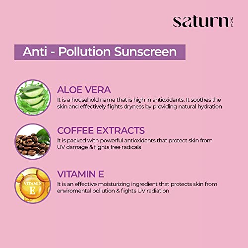 Saturn by GHC SPF 50 PA++ Suncreen | Broad Spectrum UVA & UVB Protection Anti-Pollution | No white cree | Paraben-Free | 100% Vegan (50gm - Pack of 1)