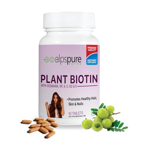 Alpspure Nutra Biotin, Supplements for Hair Growth, Strong Hairs, Glowing Skin & Healthy Nails | Redl Biotin Source Sesbania Extract | 60 Veg. Tablets
