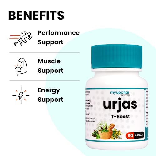 myUpchar Ayurveda Urjas T-Boost Capsule with Ashwagandha, Safed Musli, Gokshura & Kapikacchu | 60 Veg Capsules