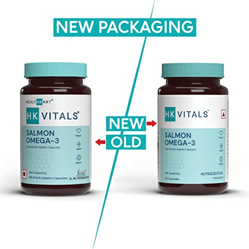 HealthKart HK Vitals Salmon Omega 3, 1000mg Omega 3 Fish Oil with 180mg EPA & 120mg DHA, For Joints, Brain, and Eyes Health, 60 Capsules